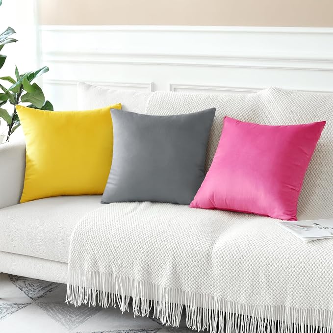 Artscope Luxury Velvet Pillow Covers Decorative Square Pillowcases Soft Solid Cushion Cases for Couch Sofa Bedroom Home Decor 20x20 Inch Graphite Grey