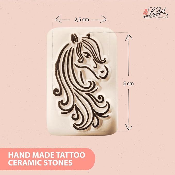 LaDot Temporary Tattoo Stamp– Easy-to-Use Reusable Ceramic Skin Stamp for Creating Custom Temporary Tattoos – Fun Body Art Tool for Parties, Events, and Festivals (Horse, Medium)