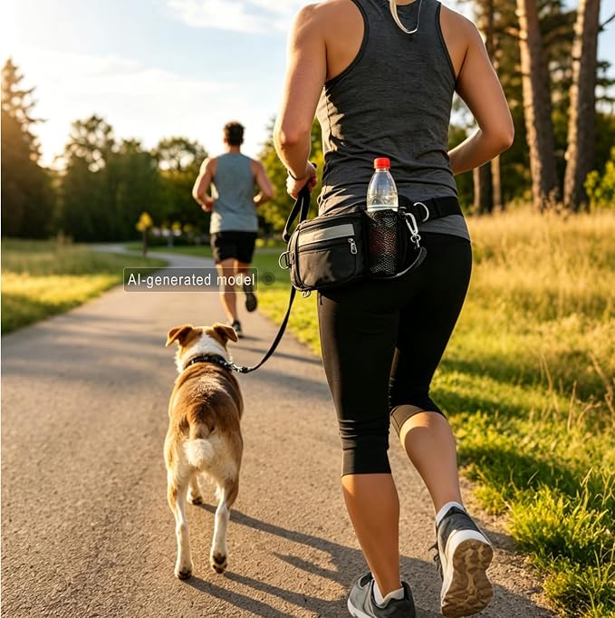 Dog Walking Fanny Pack, Dog Treat Pouch for Training, Large Capacity Pet Treat Bag with Poop Bag Dispenser and Water Bottle Holder, Adjustable Strap (Black)