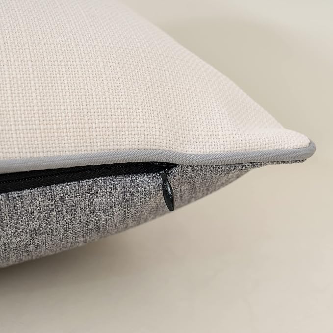 Patchwork Pillow Cover 12x20 Inch Luxury Cotton and Linen Cushion Cover Rectangle Pillowcover for Couch Bedroom Living Room,Gray