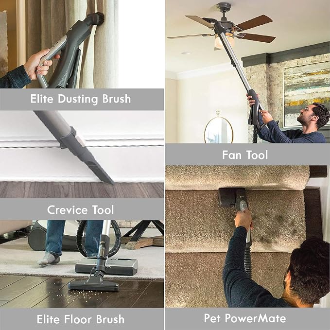 Kenmore Elite 21814 Pet Friendly CrossOver Lightweight Bagged HEPA Canister Vacuum with Pet PowerMate, Extended Telescoping Wand, Retractable Cord, 2 Floor Nozzles, and 4 Cleaning Tools-Silver/Gray | Pet PowerMate, Extended Telescoping Wand, Retractabl...