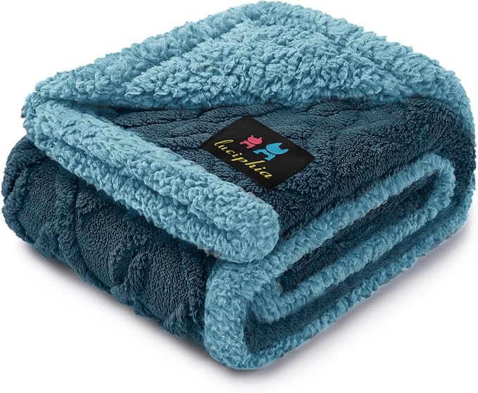 Luciphia Waterproof Dog Blanket, Reversible Sherpa Fleece for Couch Cover | Reversible waterproof pet blanket with soft Sherpa fleece; machine washable, protect couch bed car, Navy-thicken 40" x 28"