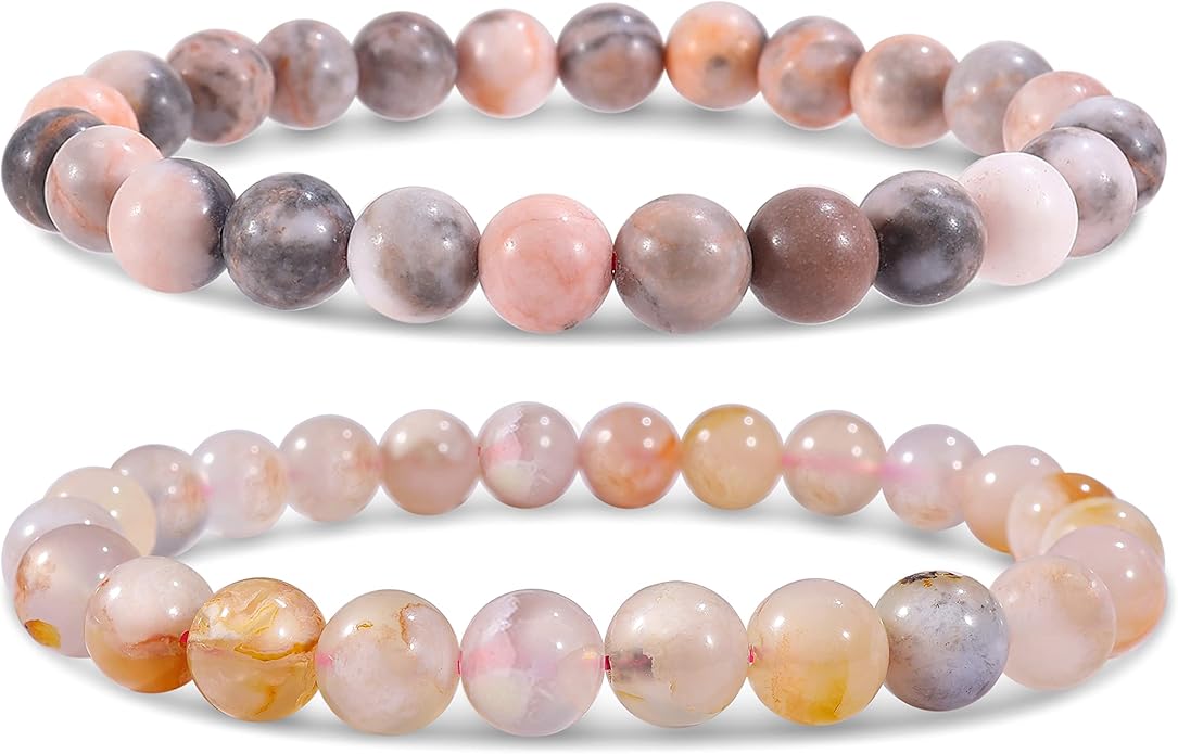 Bivei Natural Gemstone Semi Precious Healing Crystals Handmade Stretchy Round Beads Bracelet,Stocking Stuffers for Women Enhance Positive Energy