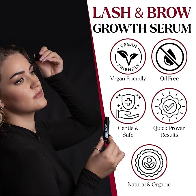 Lash & Brow Growth Serum, Quick Results, All Organic Ingredients, Vegan Friendly, Cruelty Free, Oil Free