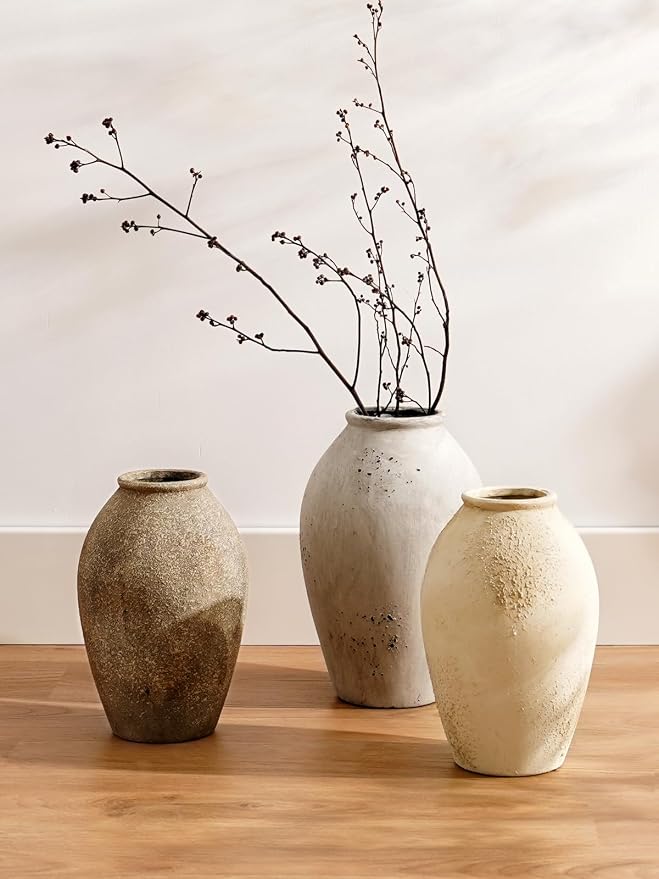 LE TAUCI Ceramic Vase, 11.5 Inch Large Rustic Farmhouse Vase, Tall Vase for Home Decor, Living Room Table & Mantel Centerpiece, Watertight & Sturdy, Sandstone Brown