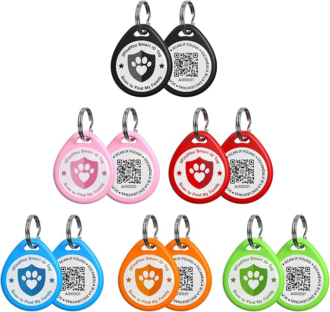 QR Code Dog Tags Personalized for Pets, Real-time Alerts, 6 Color