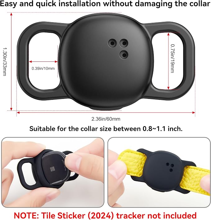 DDJ 2-Pack Cat Collar Case for Life360 Tile Sticker (Smallest Tracker)–NOT for Tile Mate/Pro–Silicone Protective Holder for Dog/Pet Collar, Ultra Durable, Easy Installation, Lightweight, Black