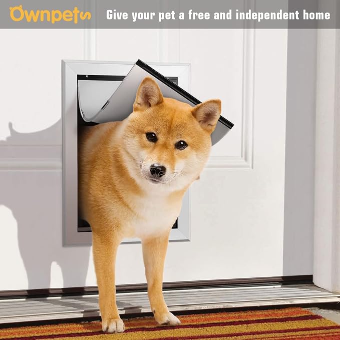 Ownpets Aluminum Dog Door for Medium Dogs, Lockable & Weatherproof | For Dogs Up to 40lbs, 12.2x16.5in Opening, Magnetic Seal Flap, Dual Security Locks, Rust-Proof Aluminum Sturdy Frame