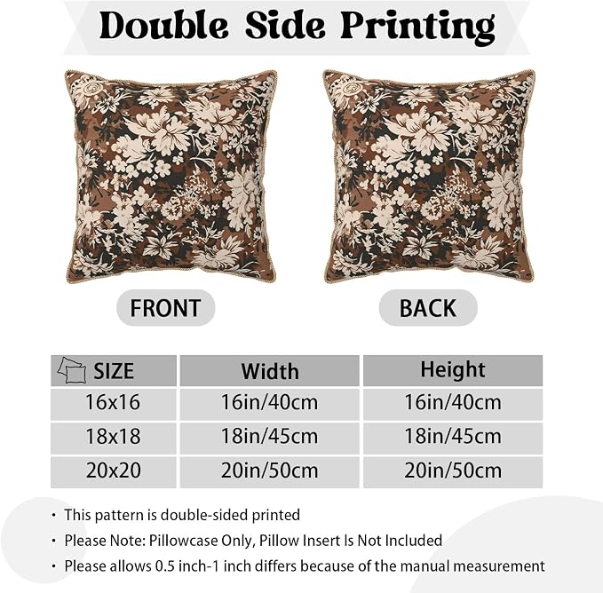 Vintage Brown Cream Floral Velvet Pillow Covers 20x20 Inch Tapestry Neutral Flowers Throw Pillows for Couch Cushion Covers Pillowcase Boho Farmhouse Pillow Cases for Sofa Bed Bedroom