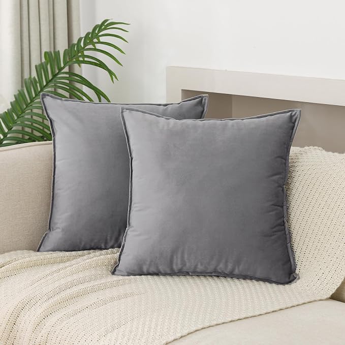JIAHANNHA Velvet Grey Throw Pillow Covers 22”x22”Pack of 2 Soft Decorative | Square Cushion Covers for Couch Sofa Bed Livingroom Car Home Decor,55x55Cm