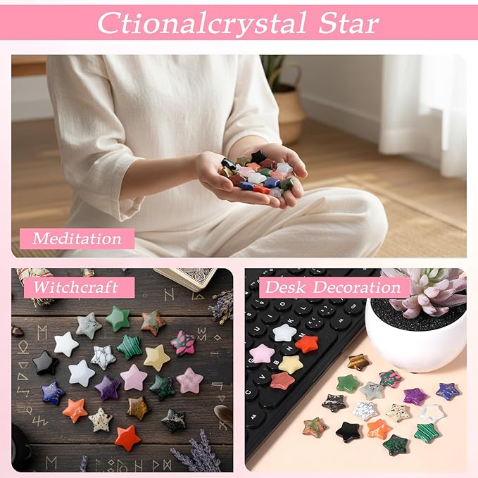 21 Pcs Star Crystals Natural Healing Worry Stones Set Polished Chakra Assorted Gemstones DIY Little Jewelry Decor for Meditation Protection Sacred Reiki Witchy Spiritual Energy Balancing