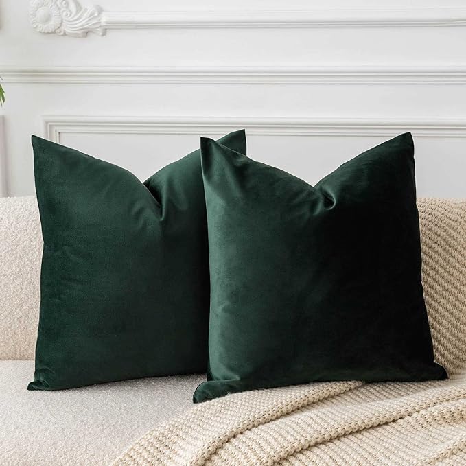 18x18 Velvet Throw Pillow Covers Set of 2 for Couch Bed Sofa,Army Green | Decorative Soft Cushion Covers with Invisible Zipper for Modern Living Room Bedroom Home Decor