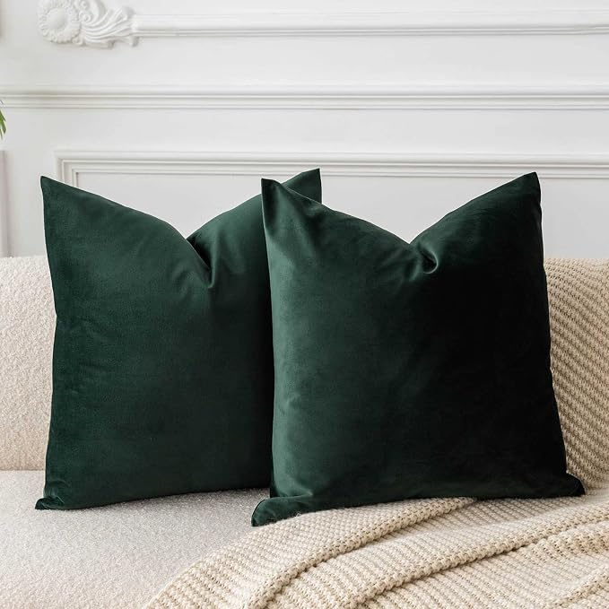 JUSPURBET 16x16 Decorative Velvet Throw Pillow Covers Set of 2,Army Green | Modern Soft Cushion Covers Cases with Hidden Zipper for Couch Sofa Bed Living Room Bedroom Christmas Decor