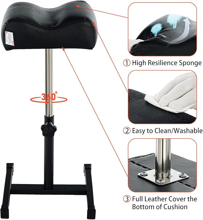 Pedicure Manicure Footrest Adjustable Height Stand Beauty SPA Salon Nail Care Black