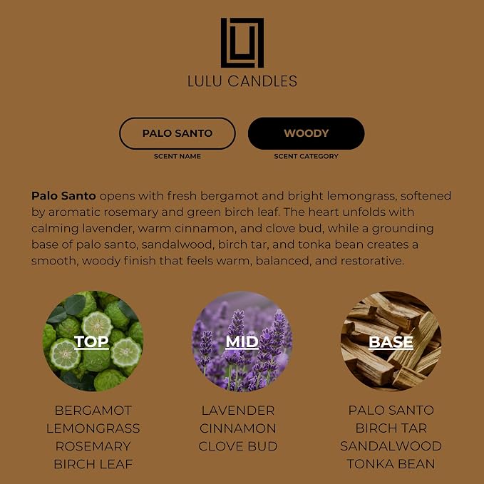 Lulu Candles | Palo Santo | Luxury Scented Soy Jar Candle | Hand Poured in The USA | Highly Scented & Long Lasting (9 Oz. 2 Pack)