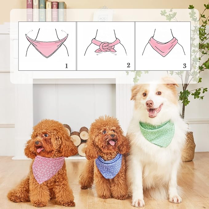 4PCS Spring Dog Bandanas Cat Birthday Cute Soft Cotton Puppy Scarfs Washable Daily Handkerchief Pink Green Blue Khaki Comfortable Gifts, Adjustable Accessories for Small Medium Large Girl Boy Pup Pet