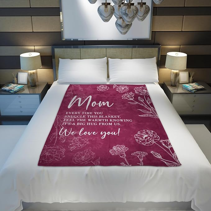 GiltGlimmer Mom Birthday Gifts, Mom Floral Blanket Burgundy, 60" x 50" | Gifts for Moms from Daughter Son, We Love You Present for Mother Mommy Christmas Mothers Day