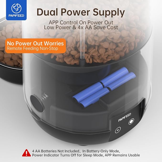 PAPIFEED Automatic Cat Feeder with App, WiFi Auto Cat Feeder, 3L Slow-Feed Cat Food Dispenser for Dry Food, Dual Power Supply Timed Pet Feeder for Small Dog, 10 Meals/Day, 6 Portions/Meal