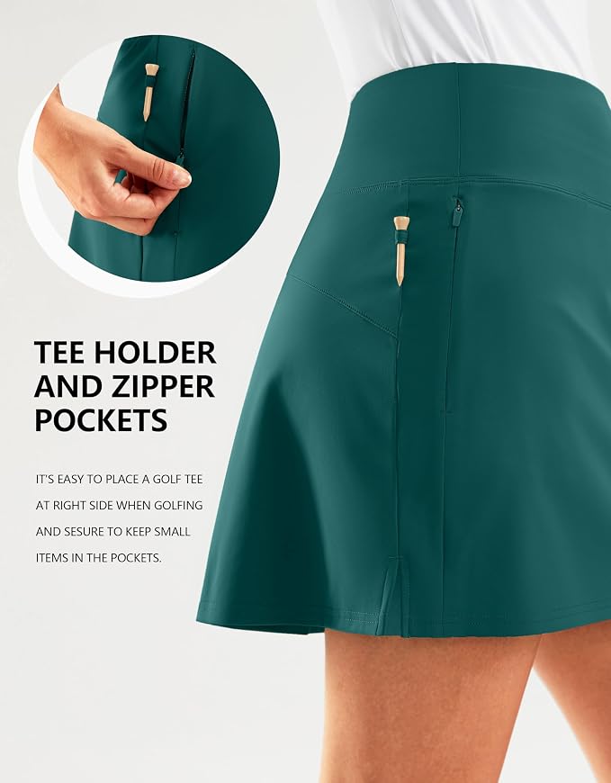 16" Golf Skirt with 2 Zipper Pockets | Tee Holder, Mesh Shorts, High Waisted, Casual, Pickleball, Athletic, Tennis, Skorts for Women