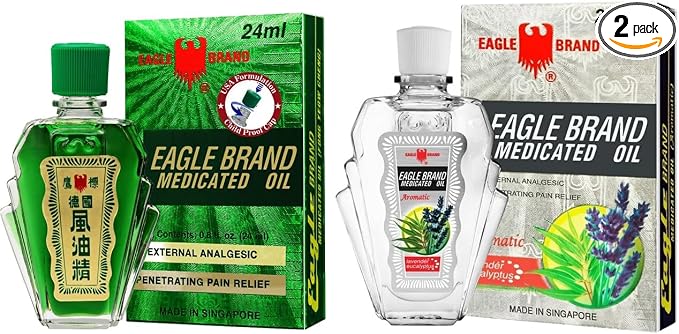 Combo - Green Essential Oil and White Essential Oil - 1 Chai Dau Xanh Con O va 1 Chai Dau Trang Con O - 24 mL per Bottle with 2 Bottles per Order