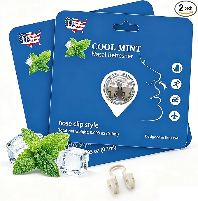 Peppermint Aromatherapy Nose Clip, Soft Wearable Scent Accessory, Lightweight Hands-Free Fragrance Clip for Driving, Work, Commuting, and Long-Distance Travel, Discreet Personal Aroma (2 Pack)