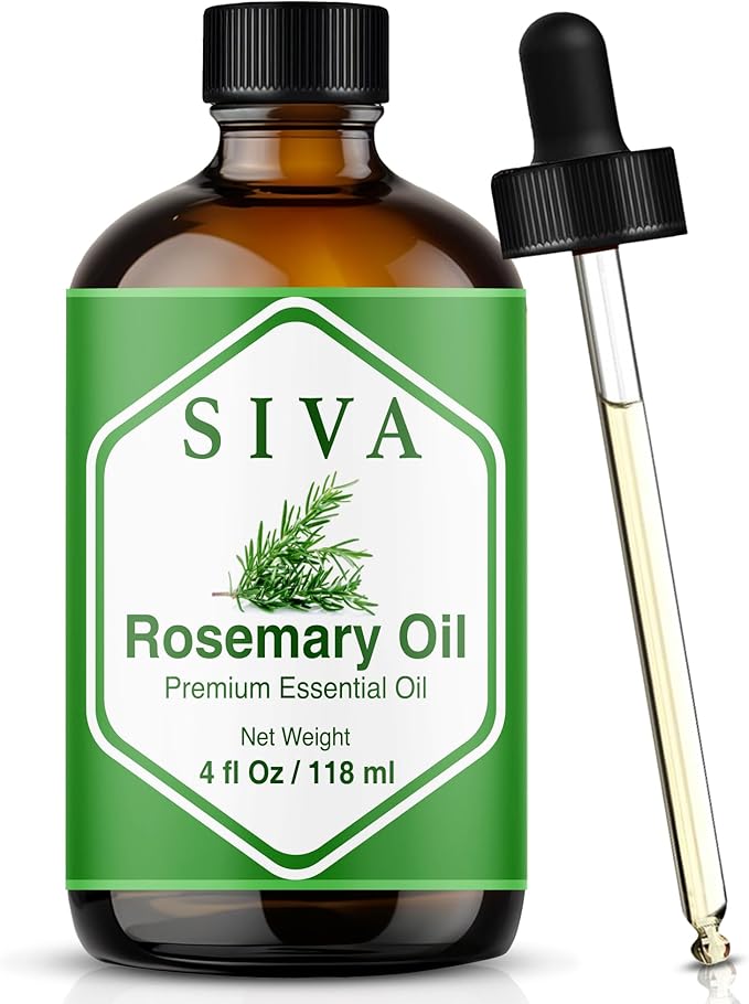 Siva Rosemary Essential Oil 4 Fl Oz – for Diffuser, Skin & Hair Care – Ideal for Massage & DIY Blends- with Dropper