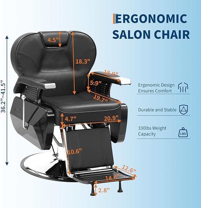 GarveeHome Professional Barber Chair Hydraulic 360 Swivel Salon Chair with Adjustable Headrest, Reclining Styling Chair for Hairdresser Beauty Salon Spa Shampoo Equipment