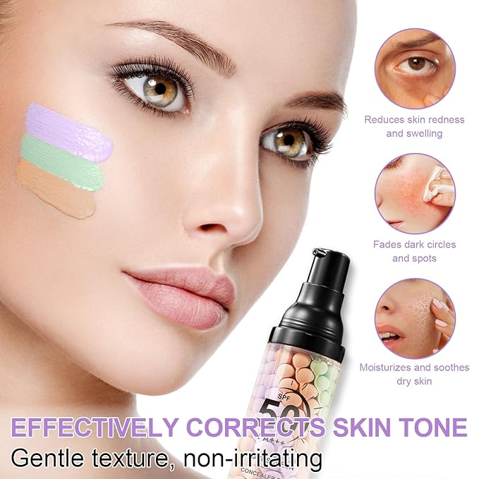 3-in-1 Primer with SPF 50, One Step Color Corrector & Tinted Moisturizer Sunscreen Makeup Base Isolation Cream that Blurs Imperfections, Controls Oil & Moisturizes For All Skin Tones