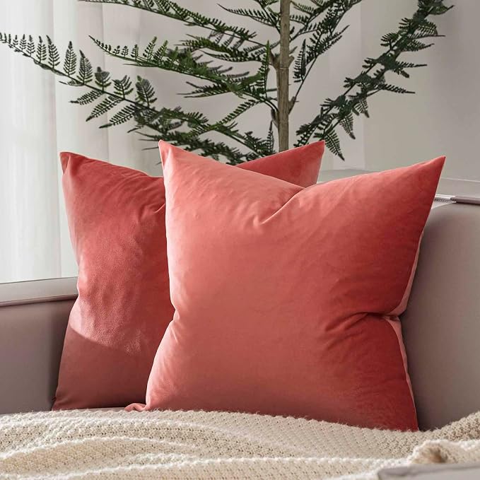 26x26 Throw Pillow Covers Decorative Velvet Couch Covers Set of 2,Coral | JUSPURBET Cozy Soft Pillowcases with Invisible Zipper for Modern Couch Sofa Bed Living Room Bedroom Home Decor