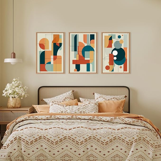 FWIEXA Mid Century Modern Wall Art Set Framed, Modern Canvas Art Wall Decor, Large Abstract Wall Painting, 3 Piece 16x24 Inches Artwork for Living Room, Bedroom, Office