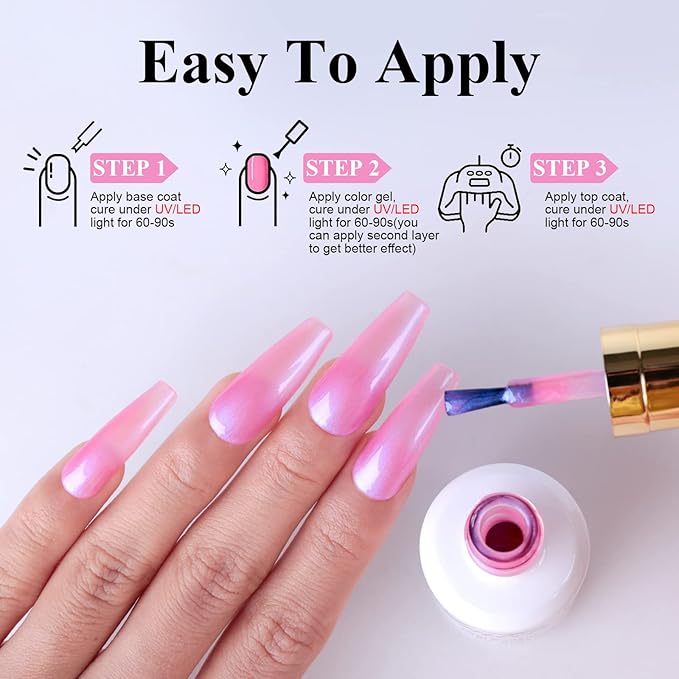 Imtiti Pearl Gel Nail Polish,0.5 Fl Oz Hot Pink Glitter Drawing Gel Polish Shell Thread Shimmer Mermaid Nail Gel Polish Soak Off UV LED for Home DIY Nail Art Manicure Salon