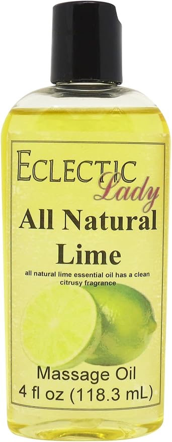 Lime Massage Oil, 4 oz, Natural Ingredients with Sweet Almond & Jojoba Oil