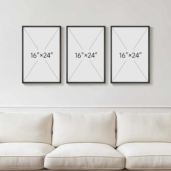 Framed Black and White Modern Abstract Wall Art, 3 Piece Canvas Prints Paintings Artwork for Walls, Minimalist Black White Grey Pictures for Living Room Dining Room Bedroom Office Wall Decor 16x24 In