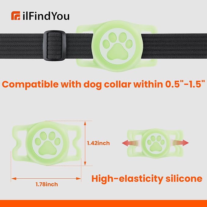 Waterproof Airtag Dog Collar Holder for Apple Air Tag, Silicone Glow Dog Airtag Holder for Dogs & Cats Collars(Luminous)