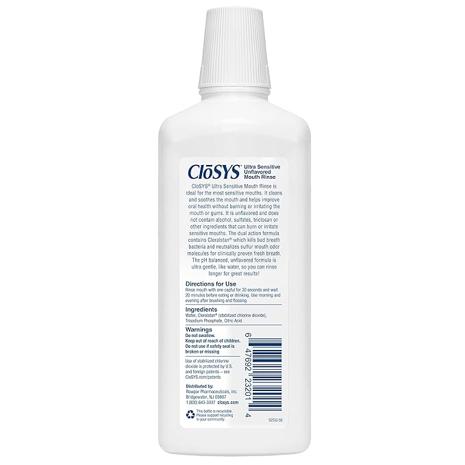 CloSYS Ultra Sensitive Mouthwash, 32 Oz, Alcohol Free Mouthwash, Unflavored Mouth Wash, Dye Free, pH Balanced, Helps Soothe Entire Mouth