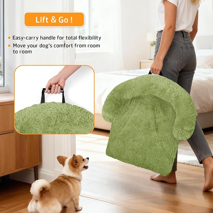 GGIB Calming Dog Bed Fluffy Plush Dog Mat for Furniture Protector with Removable Washable Cover for Large Medium Small Dogs and Cats (Medium, Grass Green)