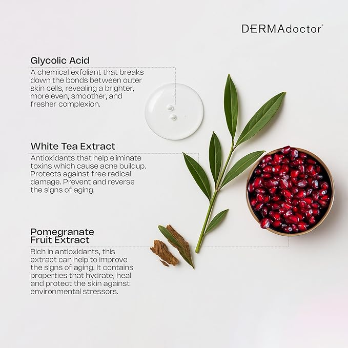 DERMAdoctor Glycolic Acid Exfoliating Face Wash - Anti-Aging, Antioxidant Enhanced Glycolic Acid Toner Facial Exfoliator to Address Fine Lines, Wrinkles, Dullness, Uneven Skin Tone, and Enlarged Pores