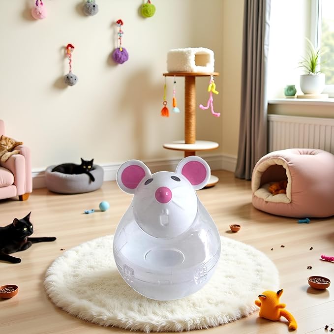Beige Interactive Cat Toy, Mouse Shape Treat Dispenser, Food Storage Holder for Indoor Cats and Kittens, Cat Mice and Animals Toys for Pet Increases IQ Interactive & Food Dispensing