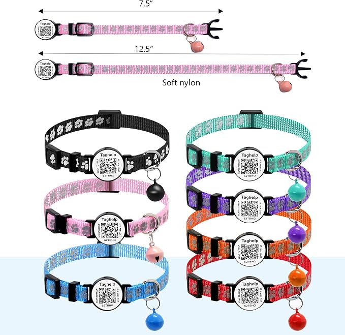 2 Pack Airtag Cat Collar, Breakaway Cat Airtag with Smart ID tag & QR Code Reflective (Reflective Strip & Paw Pattern - Black, Collar Only)