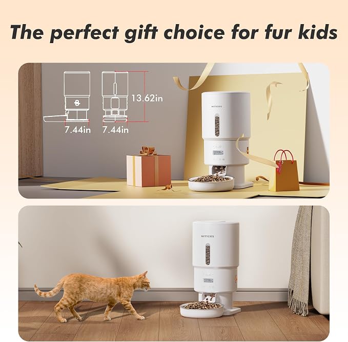 Automatic Cat Feeder - 5L Anti-Clog Cat Food Dispenser Keeps 2-15mm Dry Food Fresh, 10s Voice, 1-6 Meals/Day, Programmable Portions, 180-Day Battery Life, Easy to Clean Auto Pet Feeder for Small Dog