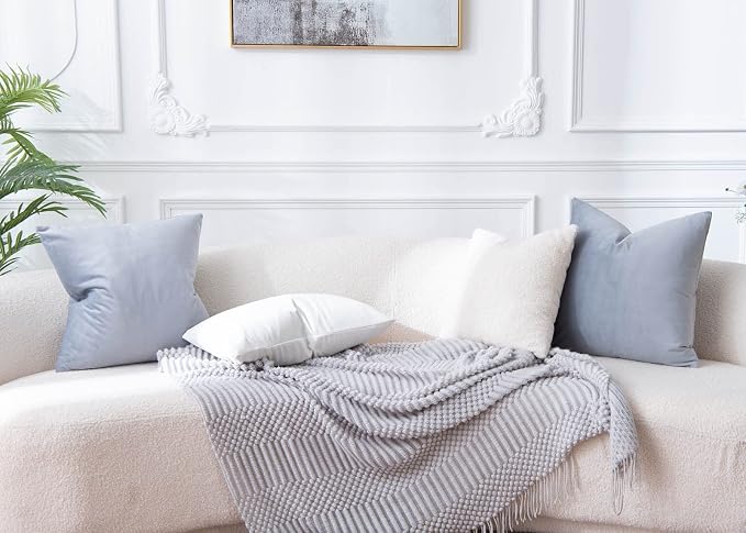 20x20 Decorative Velvet Throw Pillow Covers Set of 2 for Couch,Silver Gray | Soft Cushion Cases with Invisible Zipper for Modern Sofa Bed Living Room Bedroom Home Decor