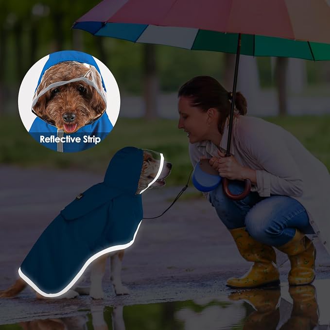 Lukovee Dog Raincoat, Waterproof Rain Jacket, Clear Hood & Reflective Rim | Easy On Off Adjustable Straps, Leash Hole, Soft Mesh Lining, Storage Pocket, Poncho for Small Medium Large Dogs (BL,M)