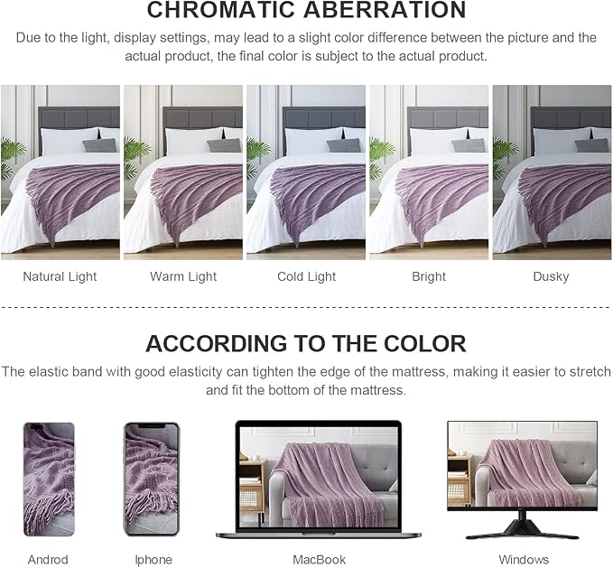BOURINA Light Lavender Throw Blanket 50x60Inch Knit Soft Throw Sofa Blanket | Knitted Throw Blanket 50x60 Inches, Soft Lightweight Boho Weave Throw Decorative Couch Blanket for Living Room Bedroom Chair
