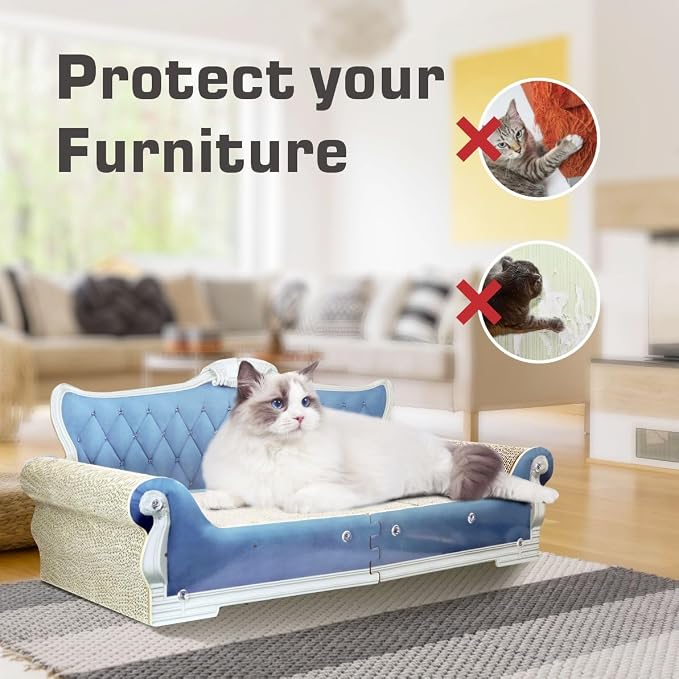 Extra Large Cat Scratcher Sofa Bed, Ergonomic Cardboard Couch | 27.5" Durable Cat Couch & Scratching Board, Reversible Lounge Furniture for Big Cats & Multi-Cat Households
