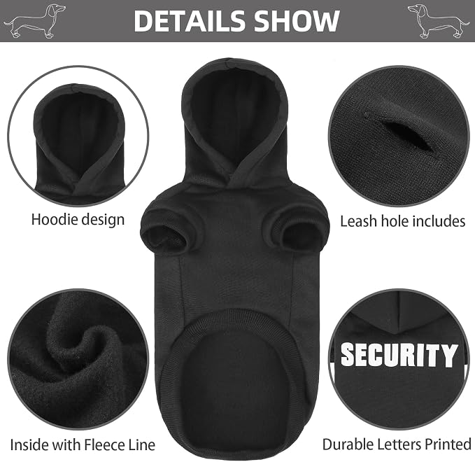 BINGPET Security Dog Hoodie, Dachshund Sweater Clothes with Leash Hole | Warm Dog Sweatshirt for Small Medium Large Dogs, All-Season Cold Weather Comfort & Fit, Soft Winter Hooded Pullover Outfit,Bl