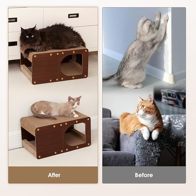 EHEYCIGA Cardboard Cat Scratcher House, 20-Inch Cat Scratch pad, Dark Brown | Cat Scratching Board for Indoor Cats, High-density Corrugated Paper, Multi-function, Anti-scratch, Easy Install, Large