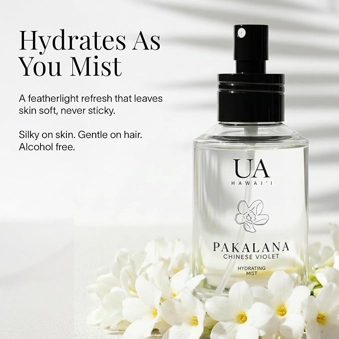 Pakalana Chinese Violet Body and Hair Mist from Hawaii, Hair Perfume for a Light, Hydrating Refresh, Body Mist for Women and Men, Alcohol-Free, With Moisturizing Hyaluronic Acid & Glycerin, 3.4 oz