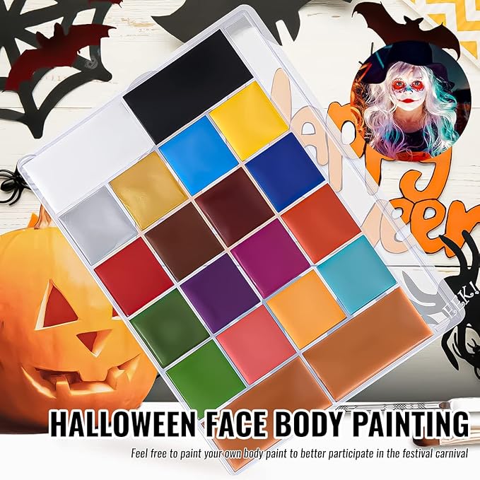 SOVONCARE Oil Based Face Painting Kit Professional for Kids，20 Colors Facepaint Halloween Makeup Professional Face Painting Kit with 12 Brushes for Kids Cosplay SFX Party Special Effects Makeup