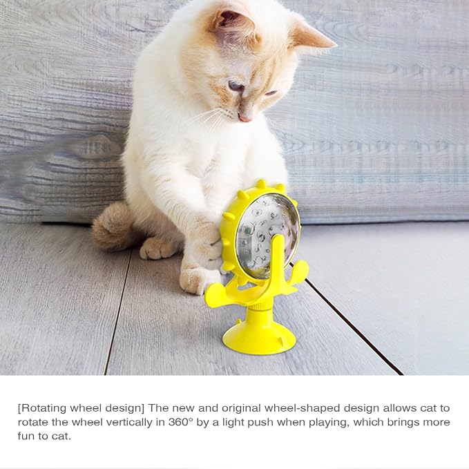 Interactive Cat Slow Feeder, Rotating Durable Dog Puzzle Toy, Mental Stimulation Treat Dispenser with Powerful Suction Cups for Cats and Dogs (Yellow)