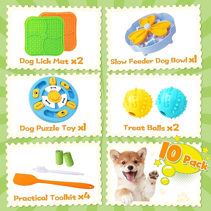 Forfon Slow Feeding Enrichment Set with Lick Mat & Puzzle Toy | Multi-Level Challenge, Mental Stimulation,Healthy Eating Habits,Puzzle Solving,Treat Play